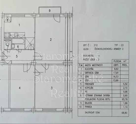 3-izb.69m2, ČSA, 3/4, pôvodný, Staré Mesto  náhľad 12